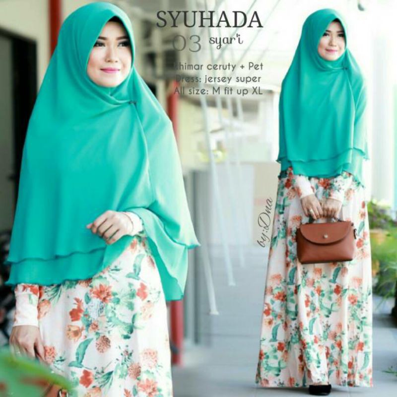Syuhada Gamis Jersey Motif Set Khimar Ceruti