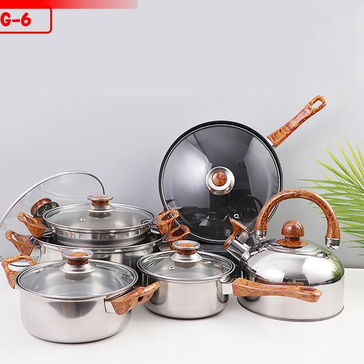 Sekarang Ada Panci Set new Stainless Steel 12 Pcs Panci Set Tutup Kaca Panci Set 12 Cookware - Rainbow