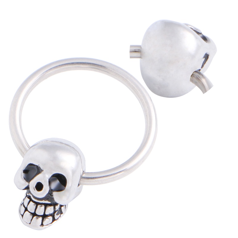 SIY  1 Pair Stainless Steel Skull Round Hoop Loop Earrings 0.39x0.28&quot;