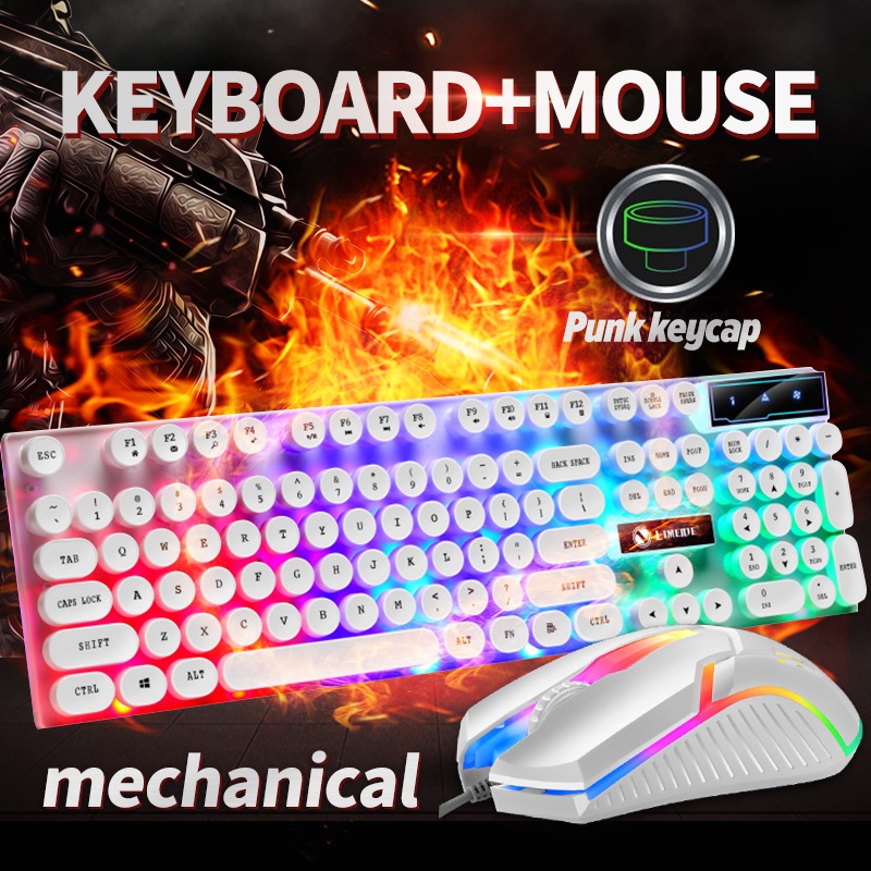 Gaming Keyboard Mechanical Komputer Set Gaming Mouse dan Keyboard USB Cable RGB GTX300 Black Gold Light Luminous mechanical keyboard