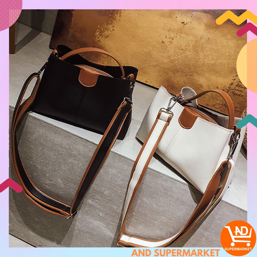 AND T211 Tote bag Fashion Wanita Bahan Kulit Sintetis Dengan Tali Slempang Gaya Korea Hits COD