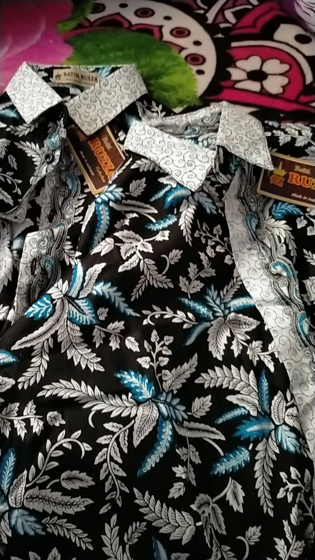 Ruzza Batik Couple Motif Pari Blarak Biru Seragam Size M L Xl