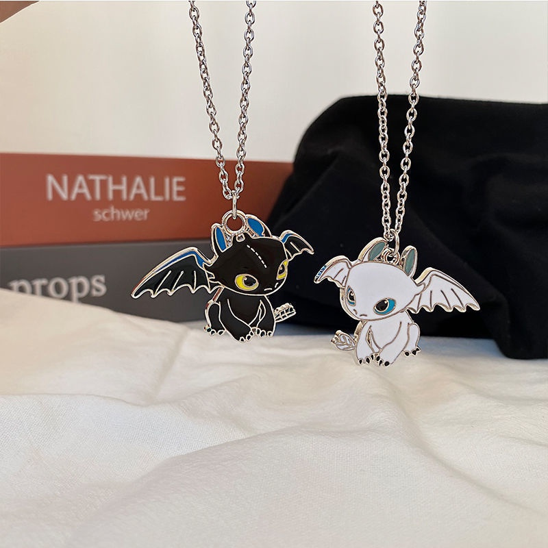 Black and White Dragon Couple Necklace for Men and Women Cartoon Buddy Pendant