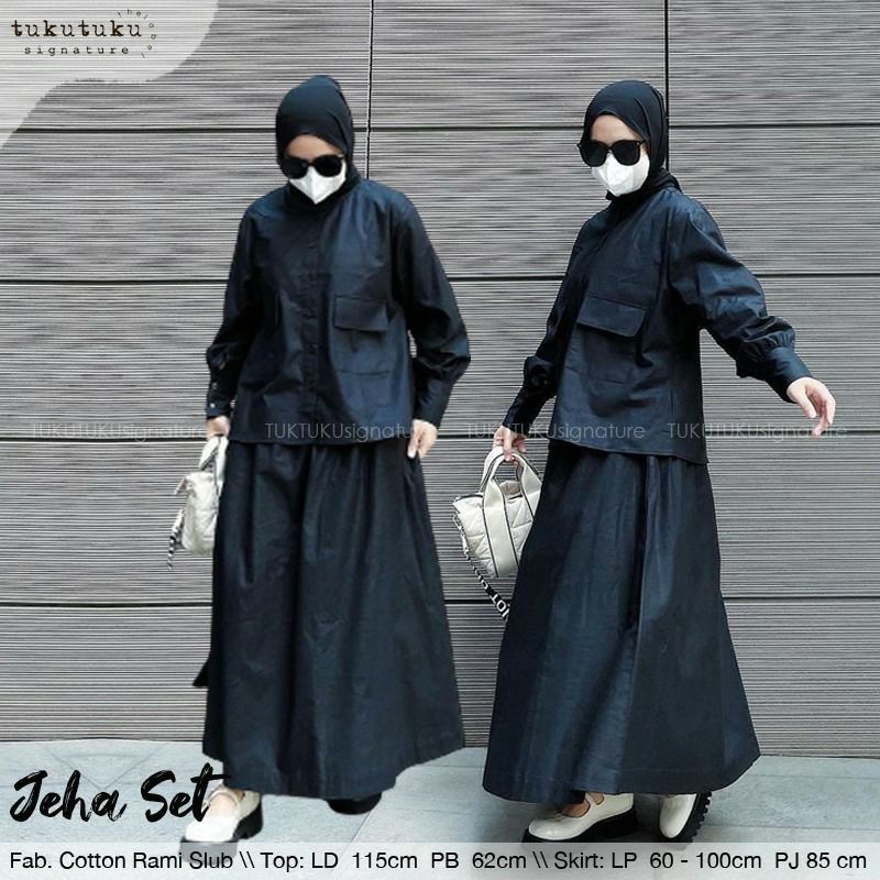 Jeha setelan rok skirt blouse katun rami jumbo / set wanita rok