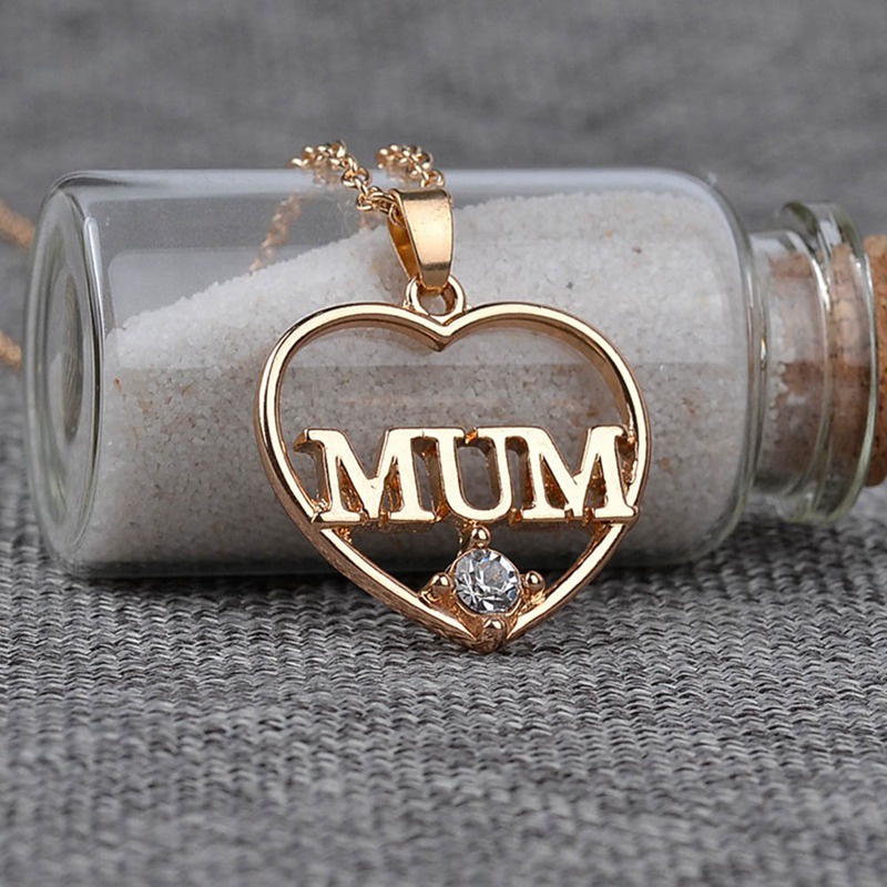 Rose Gold Mum Heart Crystal Necklace Women’s Day Birthday Gift For Mother Women