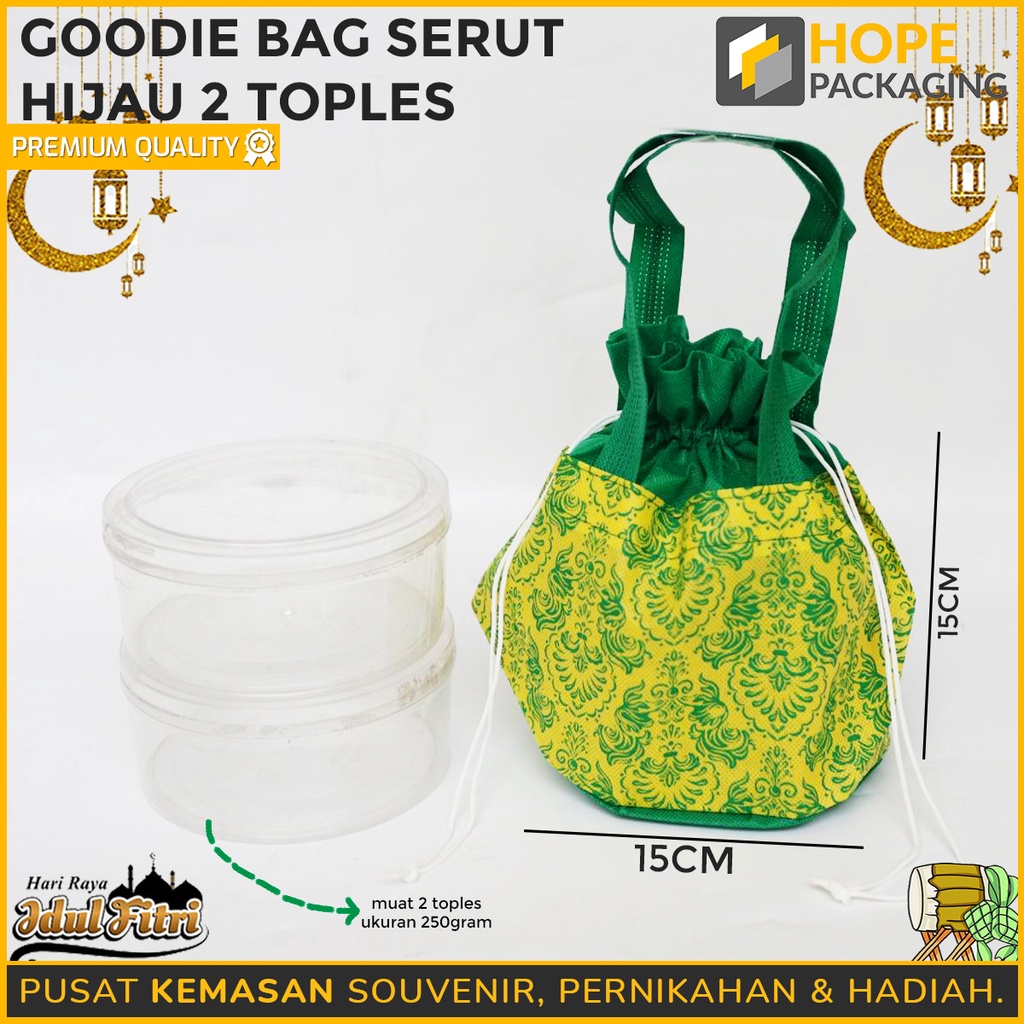 Goodie Bag Spunbond hijau kuning Toples Kue Kering  muat 2 Toples 500gr  dan 3 Toples 500gr untuk hampers lebaran