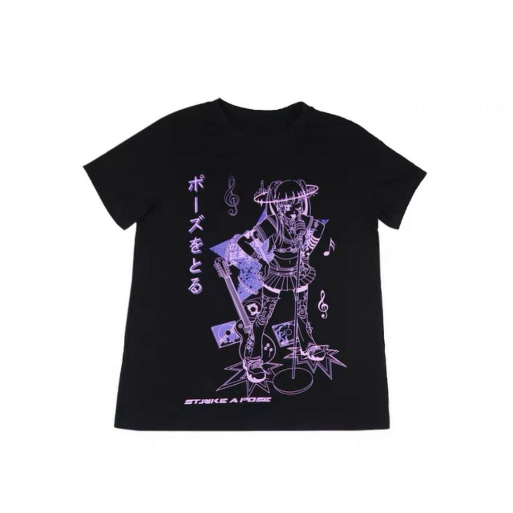 [ GOTH ] Grunge T-shirt Tops Gothic Outfits Anime Clothes / Atasan Kaos Grunge Pakaian Gotik Pakaian Anime 8055 (L/XL)