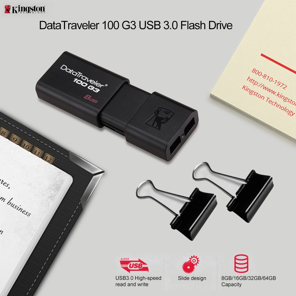 Kingston DataTraveler 100 G3 dt100g3 USB 3.0 Flash Drive (16GB / 32GB / 64GB / 128GB)