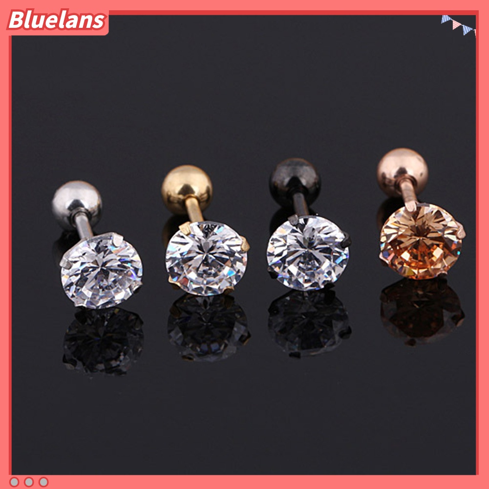 1pc Anting Stud Cubic Zirconia Bahan Titanium Steel Untuk Unisex