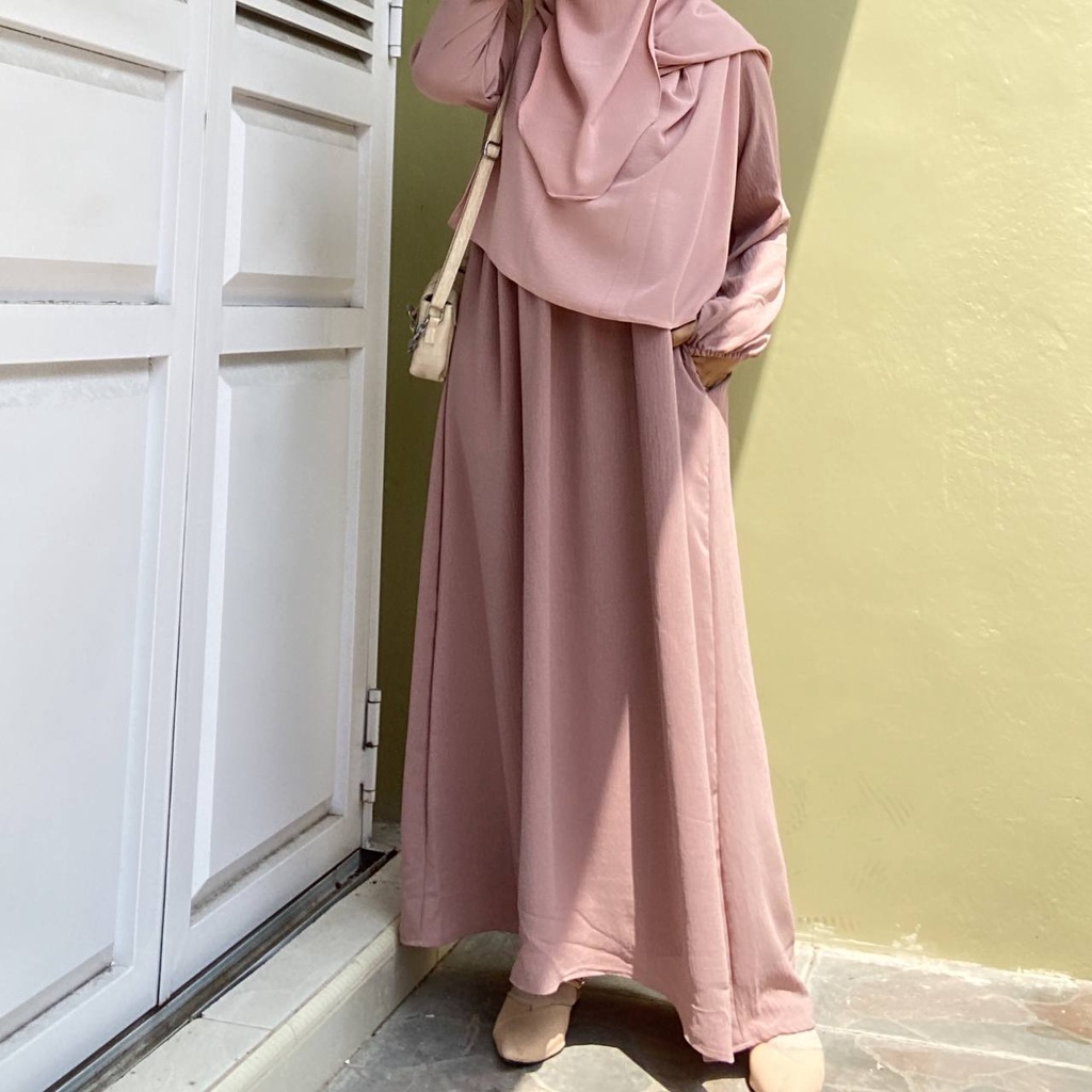 Gamis Basic Tangan Handshock(Gamis saja)/Gamis Naura Bahan crincle airflow