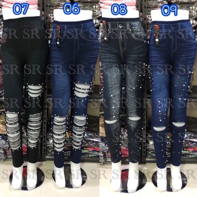 Celana Legging Jeans Ripped Model Bolong Import Melar