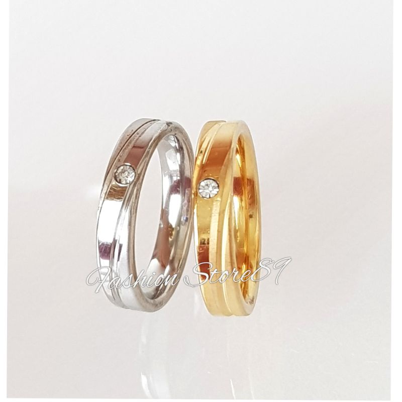 Cincin Couple Single Titanium permata Silver Gold Impor Halal cincin nikah Anti Karat