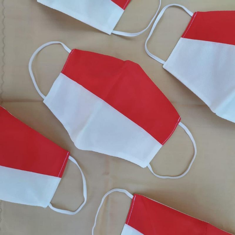 Masker Kain Earlop Motif Merah Putih ( Washable ) Waterproof - Masker Merah