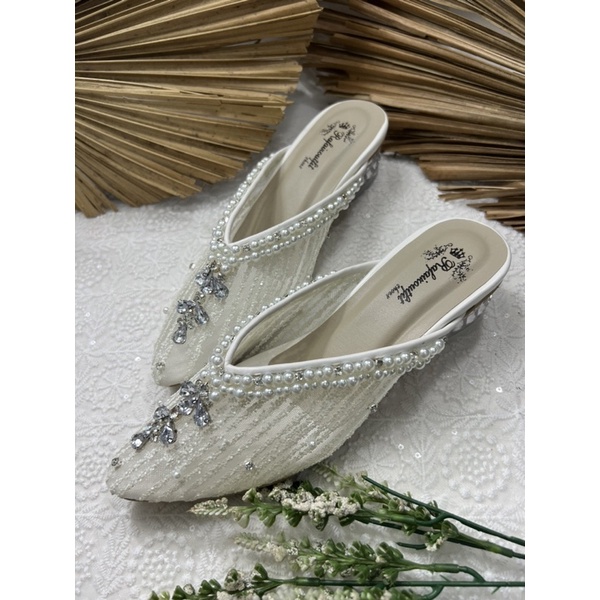 sepatu wanita pesta Yollynda putih 3cm kaca