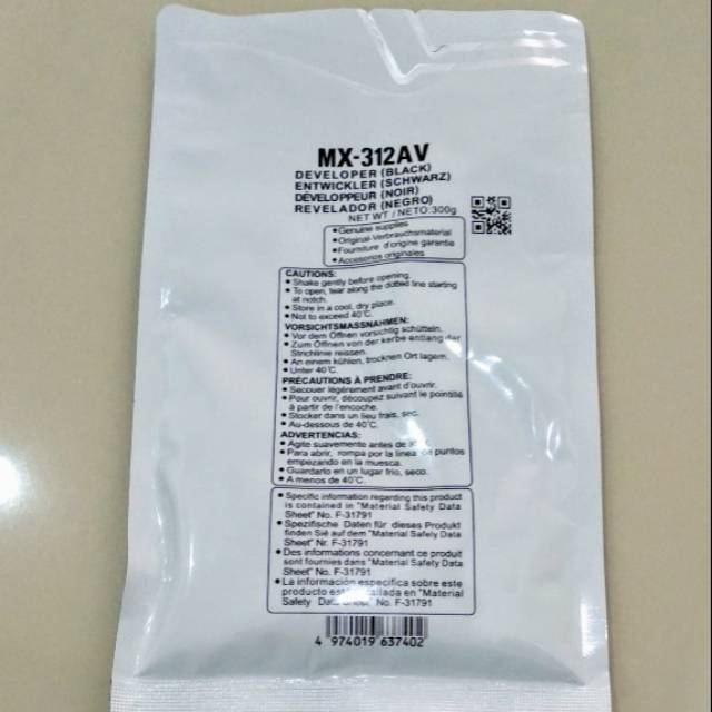 Developer Fotocopy SHARP MX312AV AR6020 6023 6026 6031 5625 5631 5726 5731 MX265 315