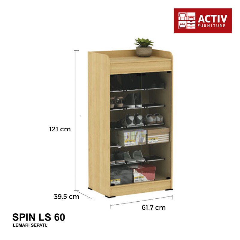 Lemari Sepatu Susun Kaca 5 Susun / Rak Sepatu Minimalis / SPIN LS 60 activ
