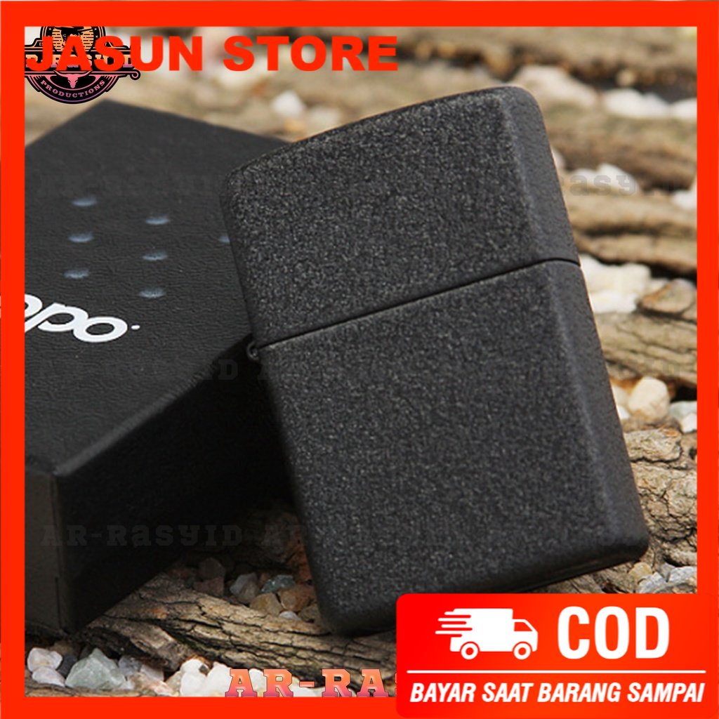 BISA COD! Korek Api Minyak Zippo Black Cracked Hitam Kasar Polos 236