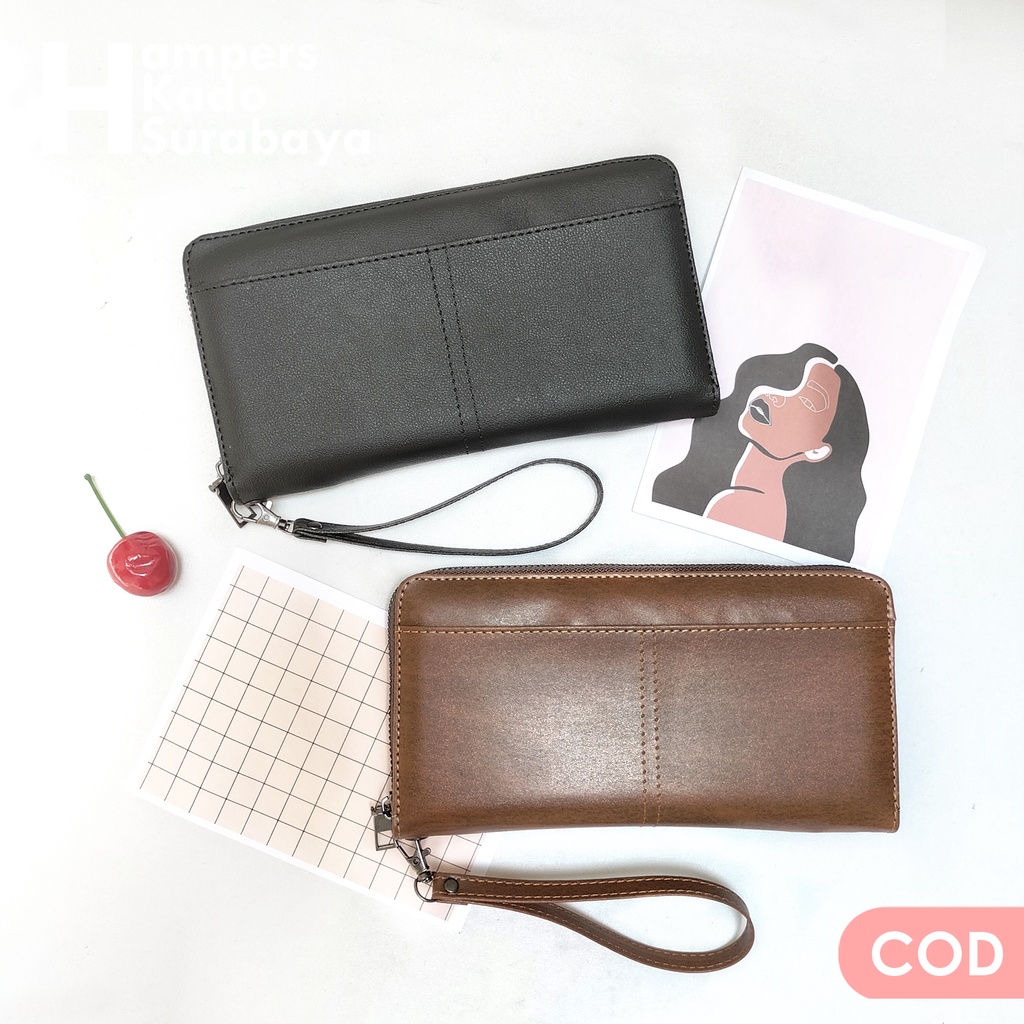 Dompet panjang kulit sintetis dompet besar tempat HP dan kartu dompet wanita polos korea