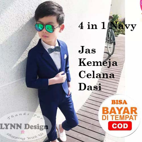 1- 13 tahun Setelan tuxedo jas anak pesta 4 in 1 Navy