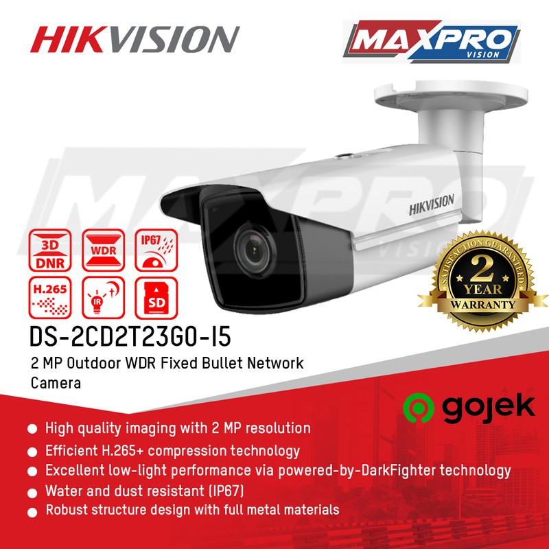 DS-2CD2T23G0-I5 - HIKVISION IP CAMERA 2 MP OUTDOOR BULLET