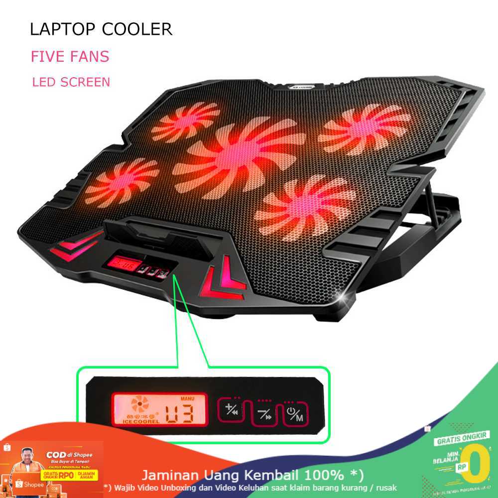 (BISA COD) RVOSTR ICE COOREL FAN Cooling Pad Laptop 5 Kipas - K5