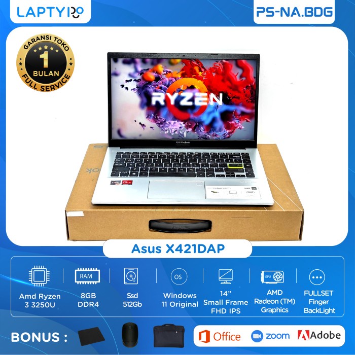 Laptop Editing Asus X421DAP/Amd Ryzen 3/Ram 8Gb/Ssd 512Gb/Backlight