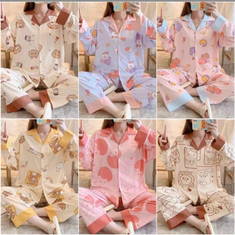 Baju tidur wanita import / Piyama kancing import premium