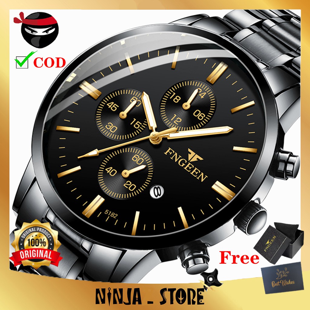 Jam Tangan Anti Air ORI FNGEEN 5128 Luxury Bisnis Quartz Watch（Free BOX+Kartu） Jam Tangan Pria Anti