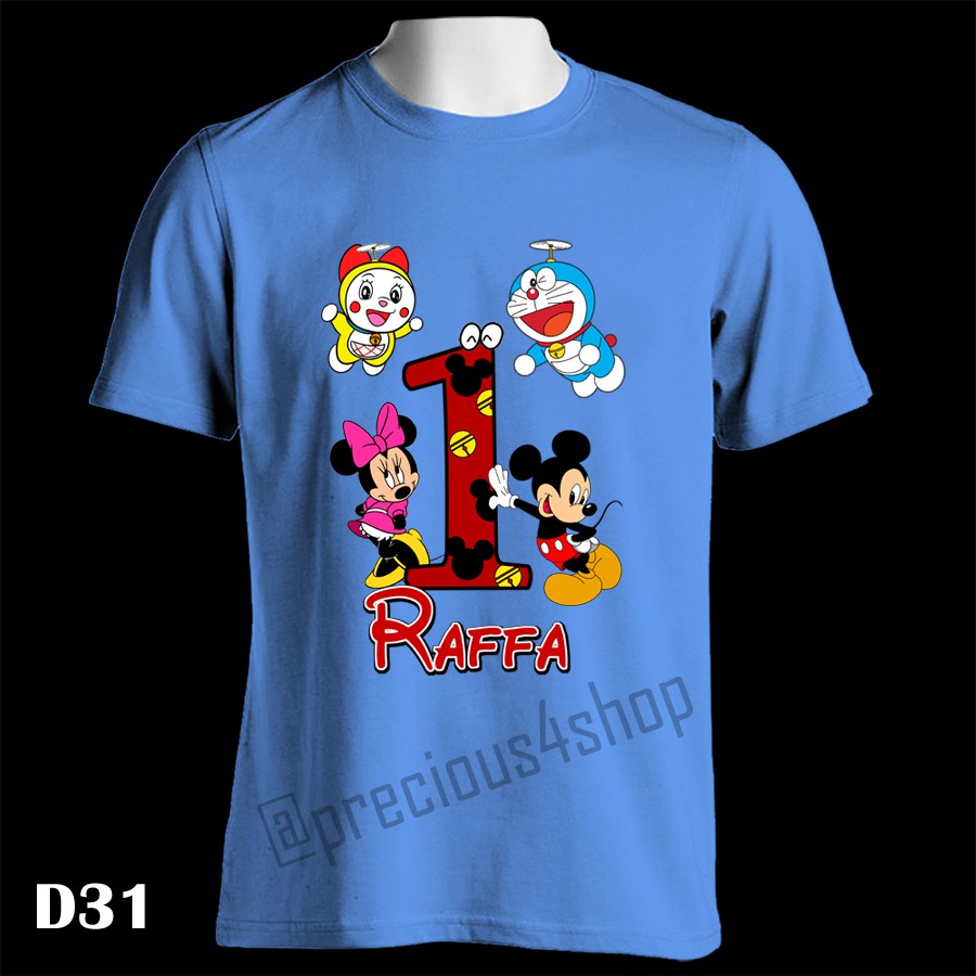 Doraemon & Mickey Mouse Disney Birthday | Kaos Couple | Family T-Shirt