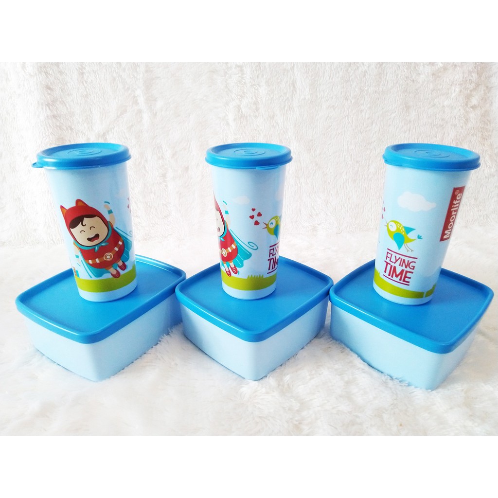 Moorlife Happy Kids Biru Ecer / Tempat makan minum / Bekal Anak SALE