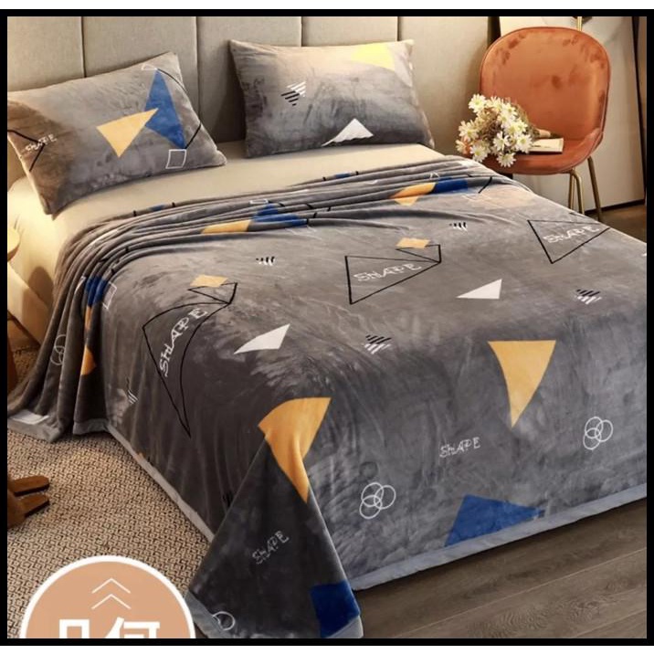 Selimut Bulu Halus Motif Kotak Abu 180X200 Termurah Terlaris