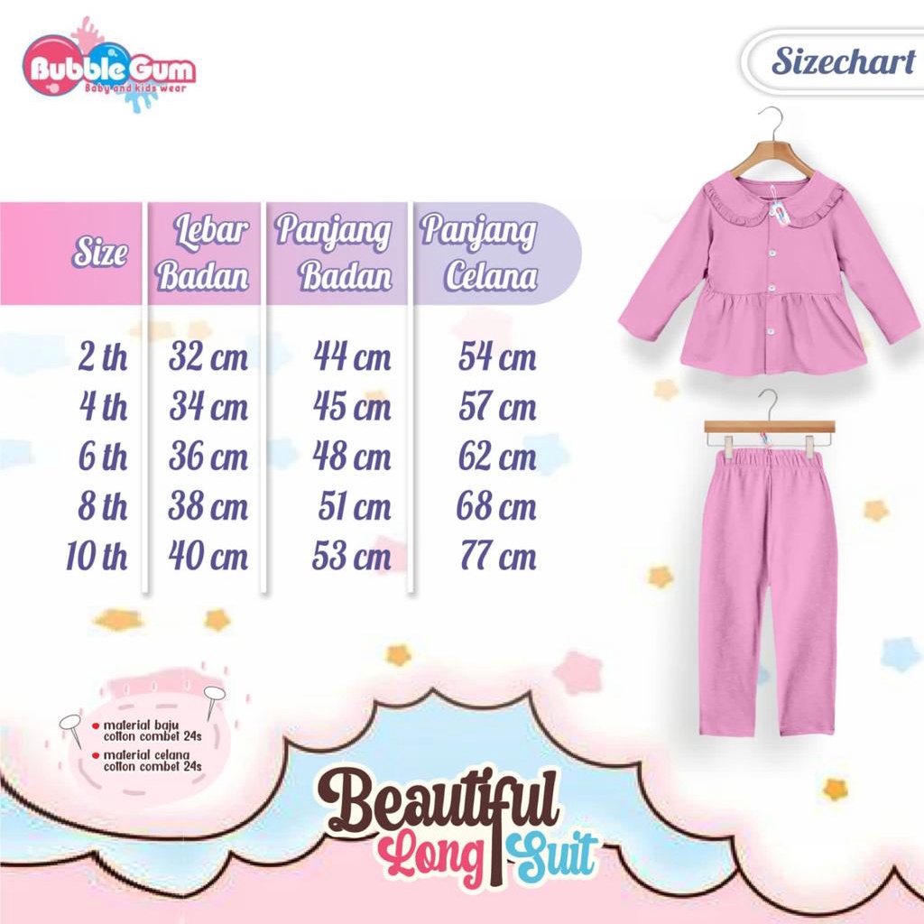 SET BEAUTYFULL BY BUBBLEGUM SETELAN LENGAN PANJANG 2-10Tahun Setelan Anak Perempuan