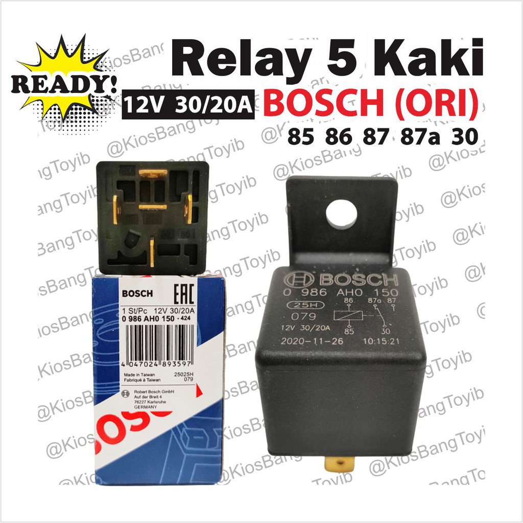 (ORI BOSCH) Relay Riley Kaki 5 Pemutus Arus 87A 12V 30/20A ORI