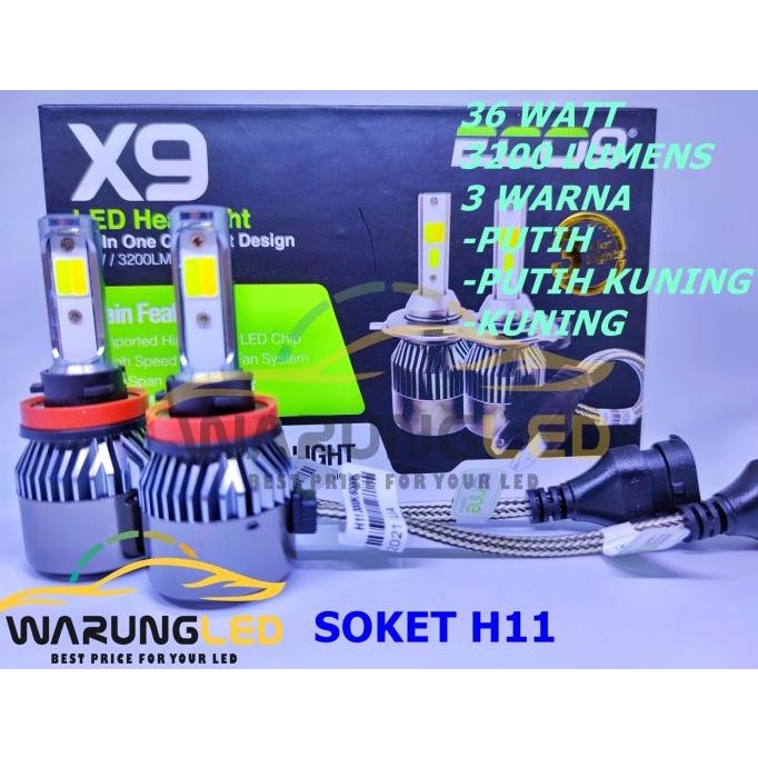 LAMPU LED FOGLAMP MOBIL LED X9 ECO9 LUMINOS H11 3 WARNA SUPER BRIGHT