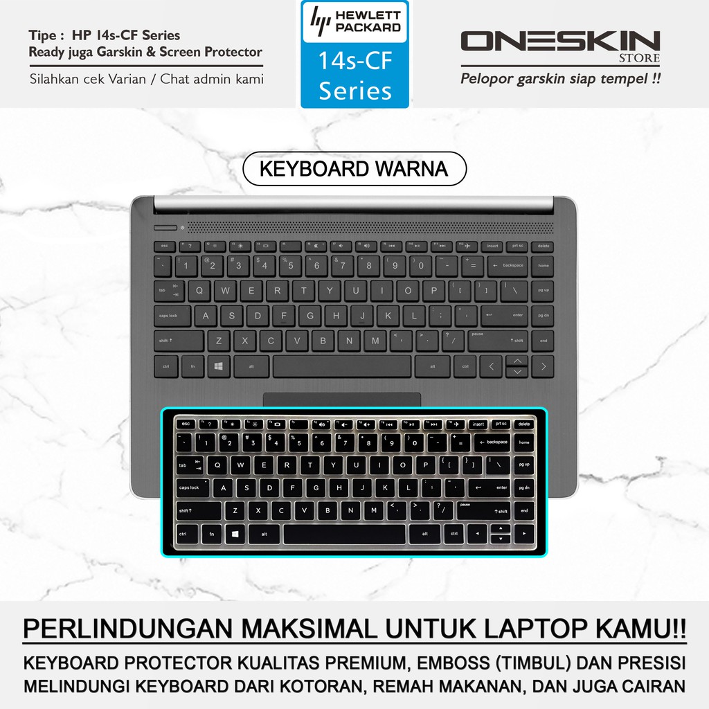 Garskin Laptop Keyboard Screen Protector HP 14s-cf cf1046tu cf1047tu cf1051tu cf2017tu Warna Silikon-Keyboard Warna