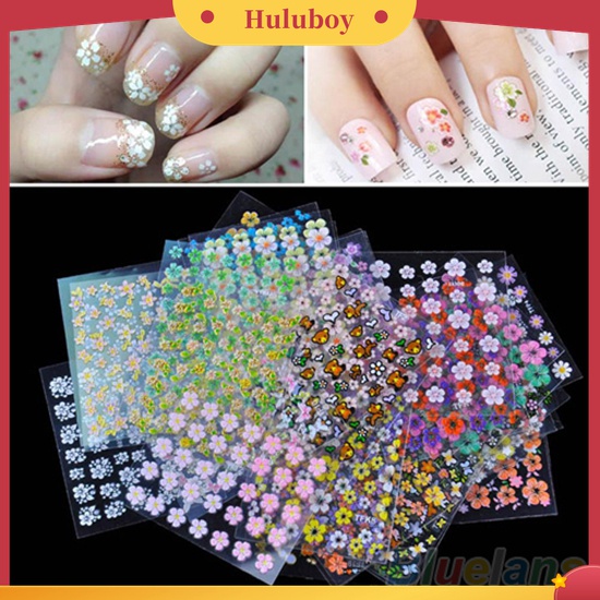 Huluboy Huluboy♡ 30 Lembar Stiker Kuku Motif Bunga Campur Untuk Aksesoris Manicure