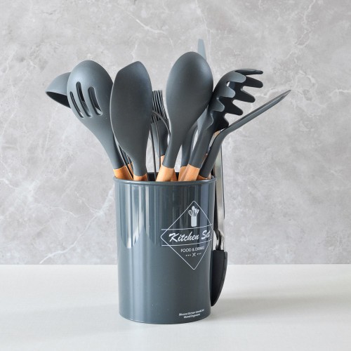 Woody Black Silicone Kitchen Utensil Set
