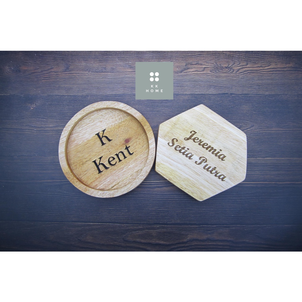 Tatakan Gelas Kayu Grafir Tulisan / Coaster Kayu Grafir Tulisan