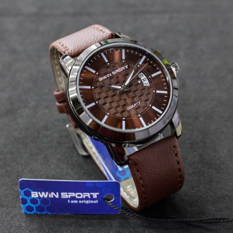 JAM TANGAN PRIA BWIN SPORT B630 ORIGINAL TANGGAL FUNGSI TALI KULIT