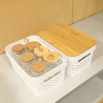 Kotak Penyimpanan Dengan Penutup Kayu Ukuran Kecil Putih STORAGE BOX