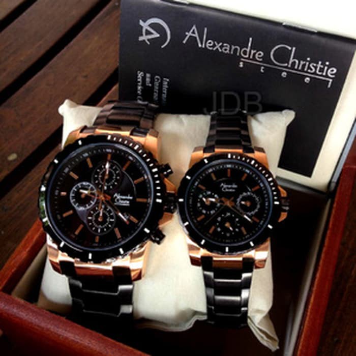 Jual Jam Tangan Alexander Christie Couple | Pasangan AC 6141 Hitam Rosegold Terlaris