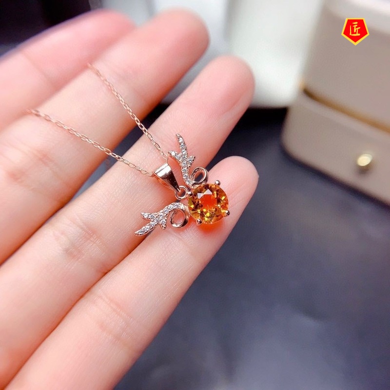 [Ready Stock]Champagne Morganite Antlers Necklace for Women Elegant Fashion