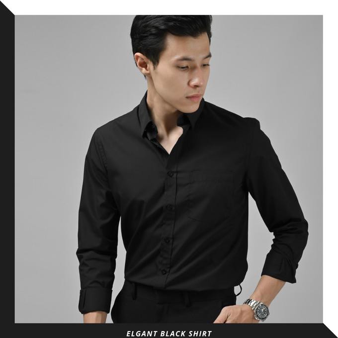 Kemeja Pria Elgant Basic Shirt Black Premium By Male Id - S Anwaritoroy
