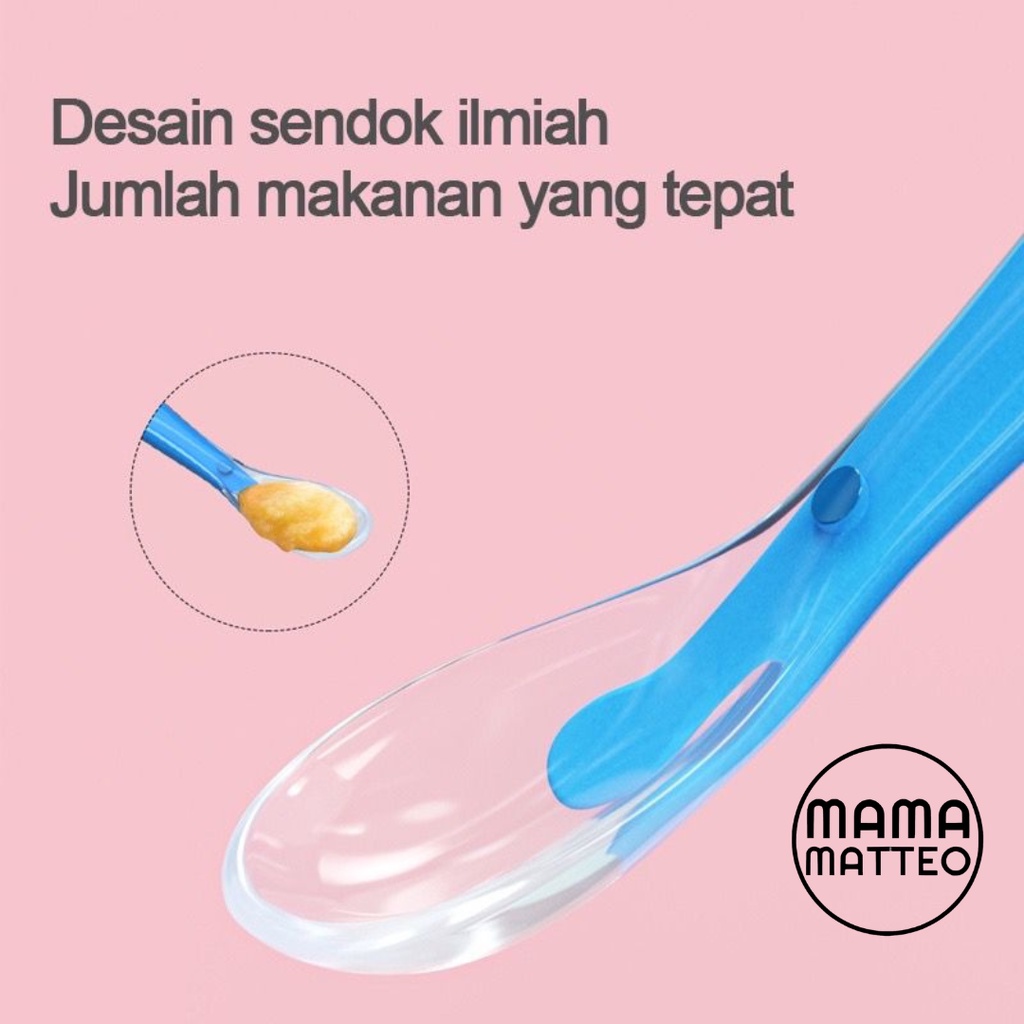 Sendok Makan Bayi Silikon Panjang / Sendok Panjang Lentur Anak MPASI Baby Silicone Long Spoon Lentur Warna Pink Orange Biru Hijau