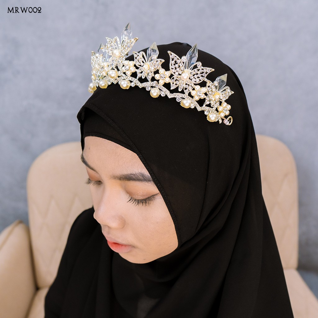 [BISA COD] CROWN BUTTERFLY PUTIH HIJAB PERNIKAHAN MODERN MRW002