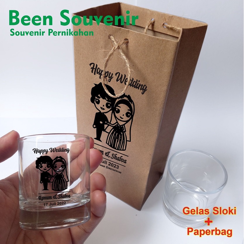 Suvenir Gelas Sloki Desain Custom Paperbag Rustik