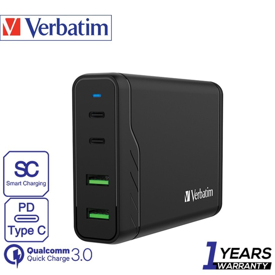 Charger Verbatim 66402 4Port (2 USB-C PD + 2 USB A QC 3.0)100W Black