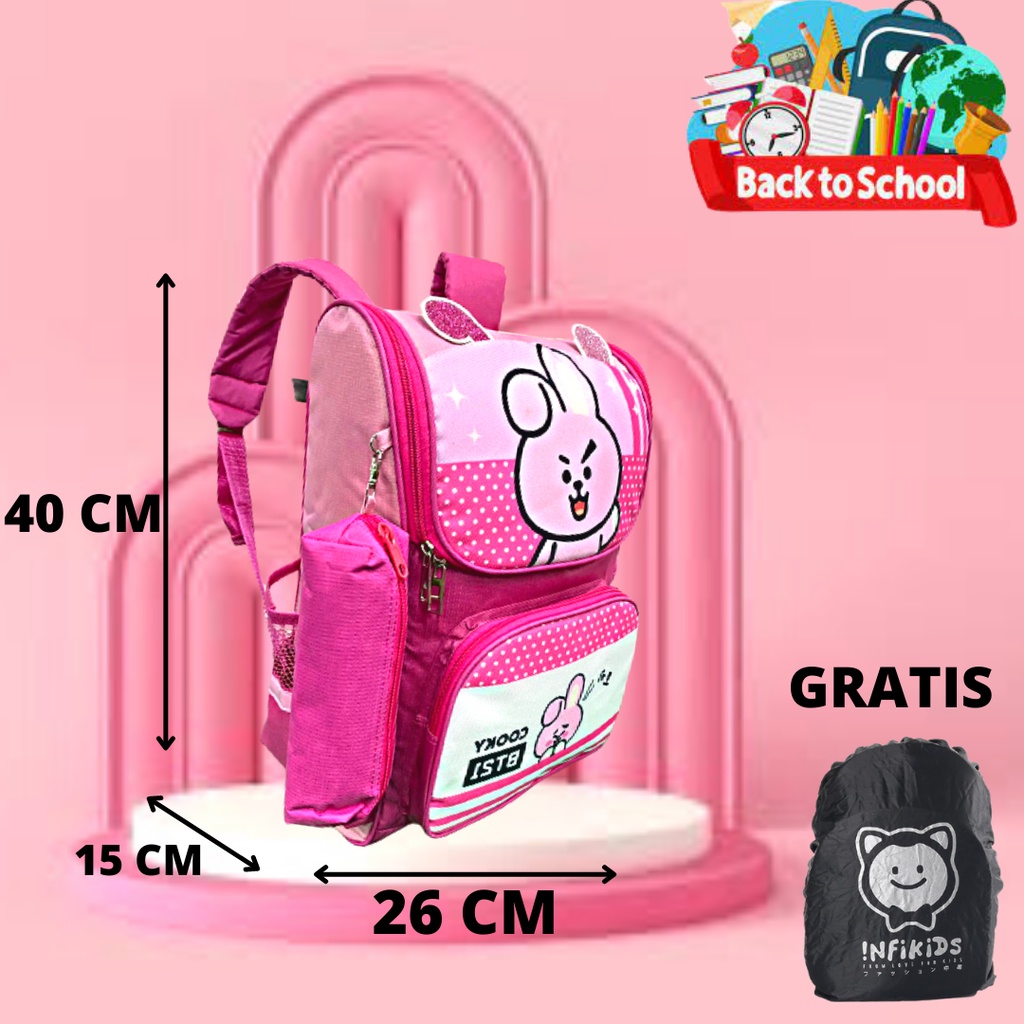 tas ransel anak perempuan SD BT21 gratis rancover