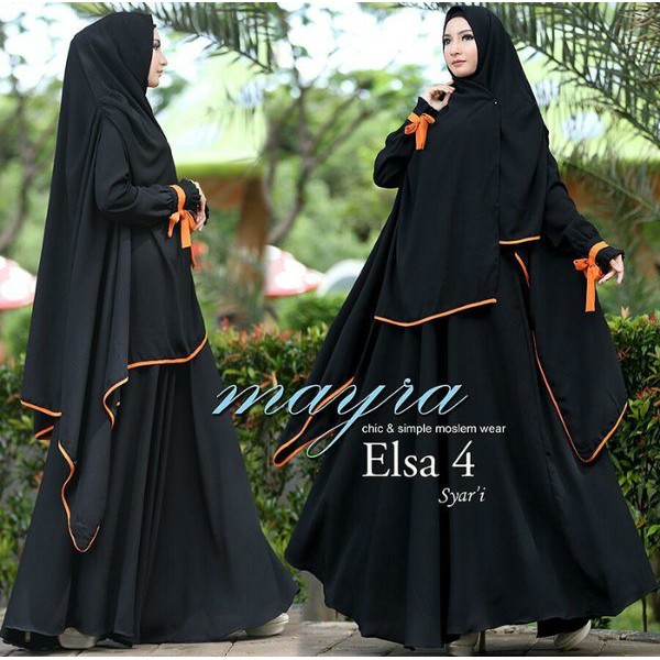 Baju Muslim Wanita Elsa New 4 Black NI - Baju Gamis Muslim Wanita Jersey Hitam