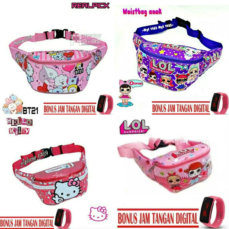 tas selempang anak perempuan FREE JAM TANGAN DIGITAL waistbag anak perempuan tas bahu anak COD